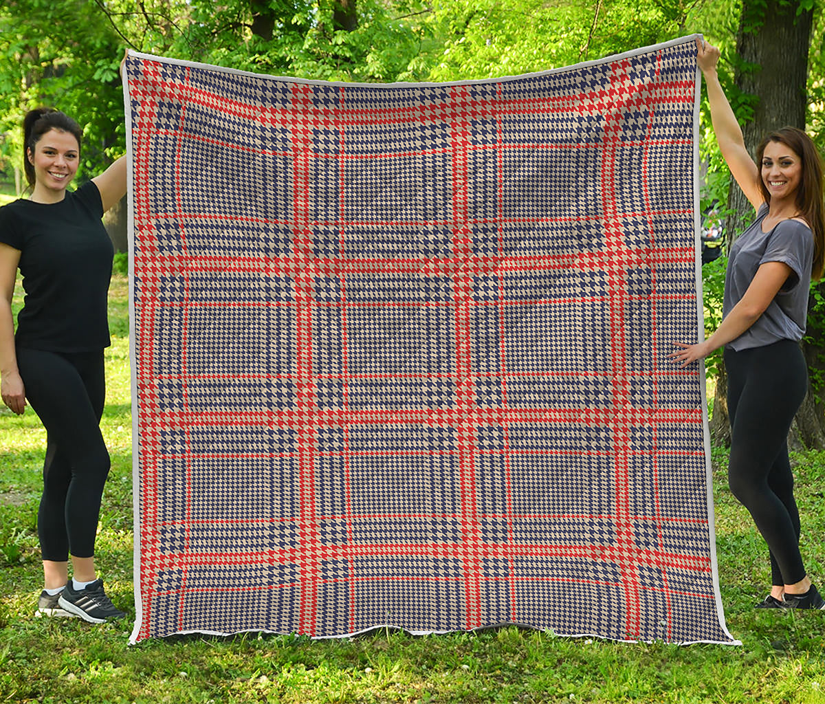 Blue Beige And Orange Glen Plaid Print Quilt