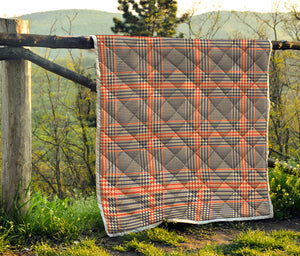 Blue Beige And Orange Glen Plaid Print Quilt