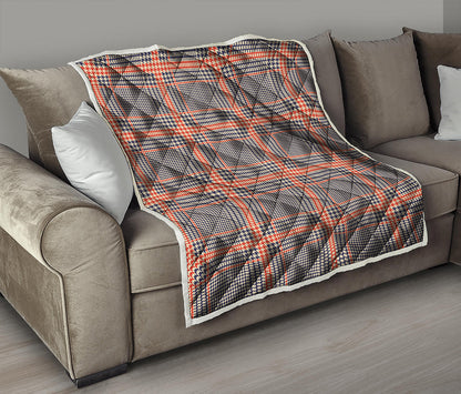 Blue Beige And Orange Glen Plaid Print Quilt