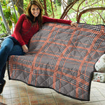 Blue Beige And Orange Glen Plaid Print Quilt