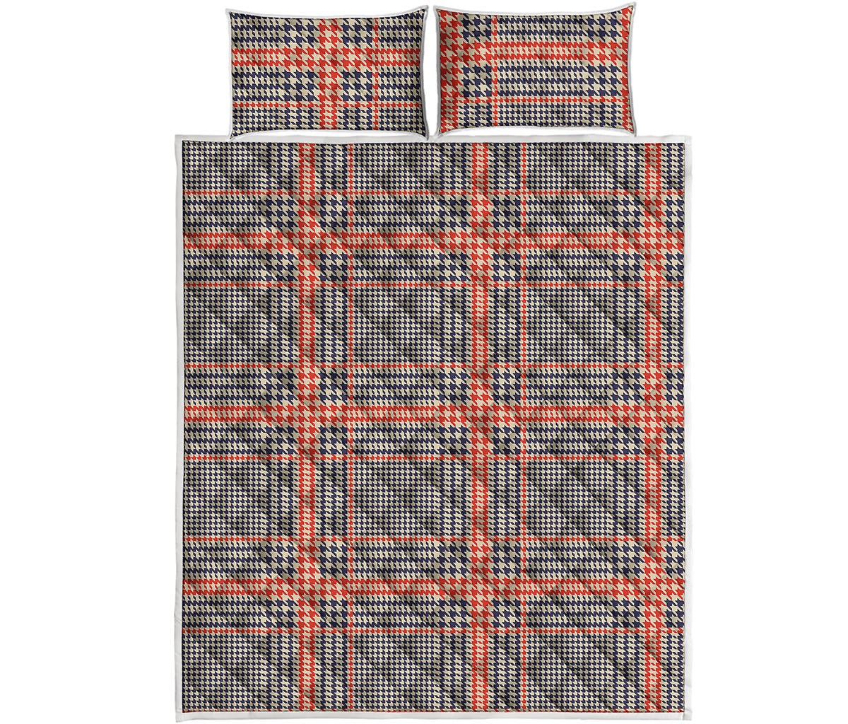 Blue Beige And Orange Glen Plaid Print Quilt Bed Set