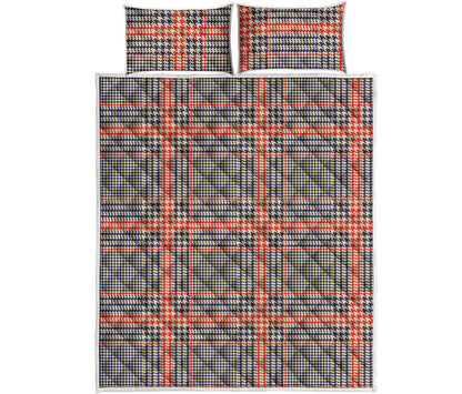 Blue Beige And Orange Glen Plaid Print Quilt Bed Set
