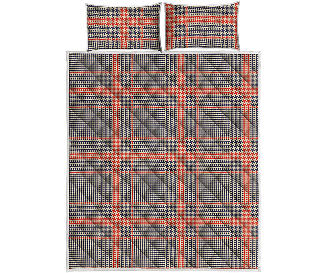 Blue Beige And Orange Glen Plaid Print Quilt Bed Set