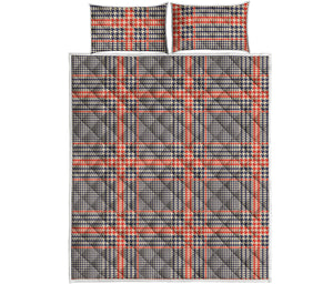 Blue Beige And Orange Glen Plaid Print Quilt Bed Set