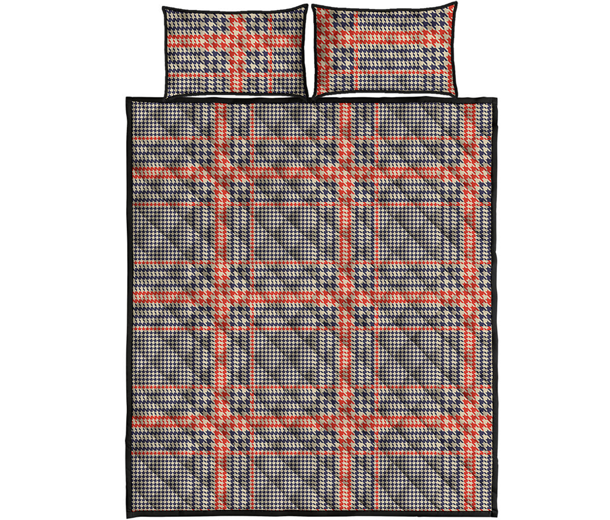 Blue Beige And Orange Glen Plaid Print Quilt Bed Set