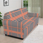 Blue Beige And Orange Glen Plaid Print Sofa Cover