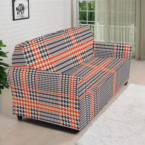 Blue Beige And Orange Glen Plaid Print Sofa Cover