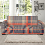 Blue Beige And Orange Glen Plaid Print Sofa Slipcover