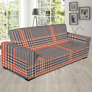 Blue Beige And Orange Glen Plaid Print Sofa Slipcover