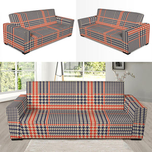 Blue Beige And Orange Glen Plaid Print Sofa Slipcover