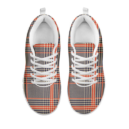 Blue Beige And Orange Glen Plaid Print White Sneakers