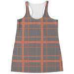Blue Beige And Orange Glen Plaid Print Women's Racerback Tank Top