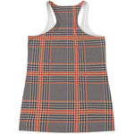 Blue Beige And Orange Glen Plaid Print Women's Racerback Tank Top
