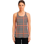 Blue Beige And Orange Glen Plaid Print Women's Racerback Tank Top