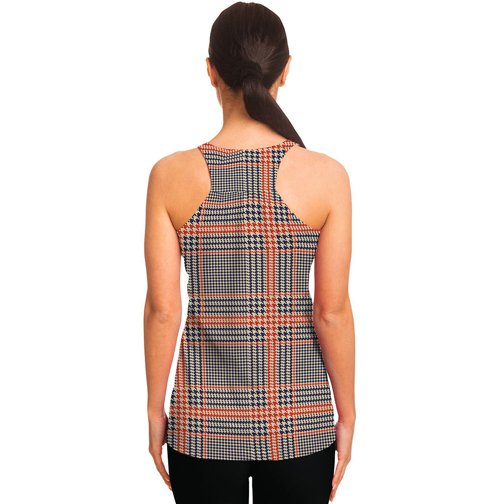 Blue Beige And Orange Glen Plaid Print Women's Racerback Tank Top