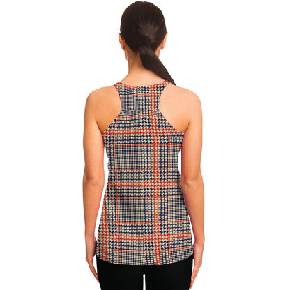 Blue Beige And Orange Glen Plaid Print Women's Racerback Tank Top