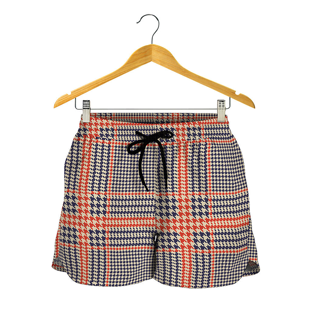Blue Beige And Orange Glen Plaid Print Women's Shorts