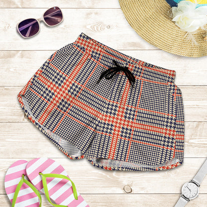 Blue Beige And Orange Glen Plaid Print Women's Shorts