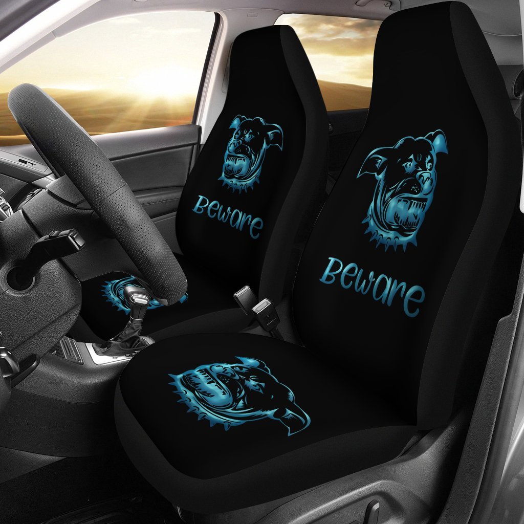 Blue Beware Of Pitbull Sign Universal Fit Car Seat Covers GearFrost