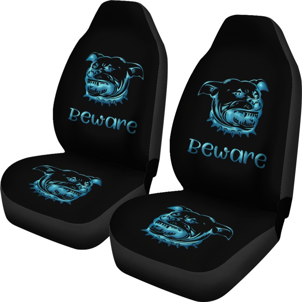 Blue Beware Of Pitbull Sign Universal Fit Car Seat Covers GearFrost