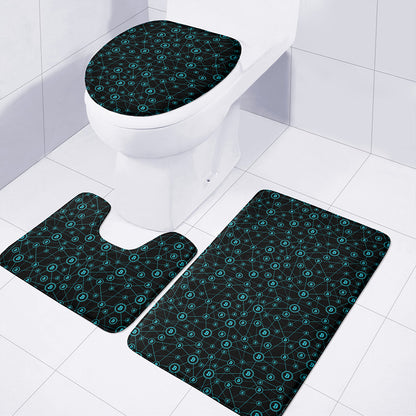 Blue Bitcoin Pattern Print 3 Piece Bath Mat Set