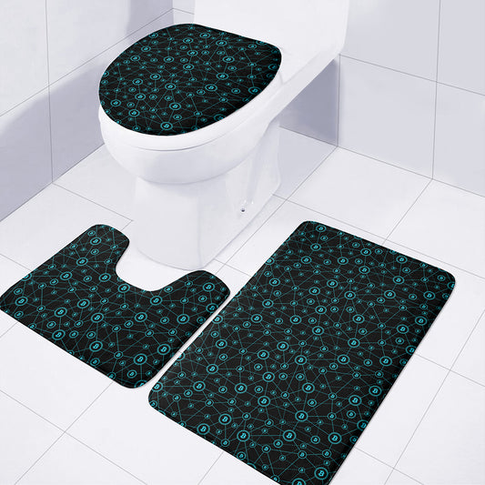 Blue Bitcoin Pattern Print 3 Piece Bath Mat Set