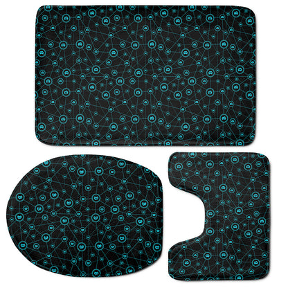 Blue Bitcoin Pattern Print 3 Piece Bath Mat Set