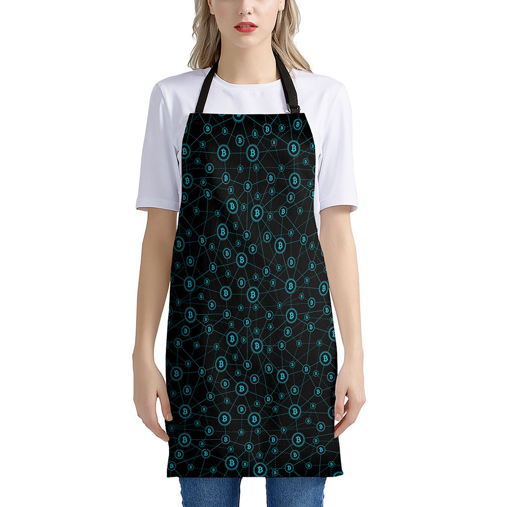 Blue Bitcoin Pattern Print Apron