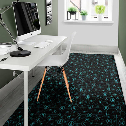 Blue Bitcoin Pattern Print Area Rug