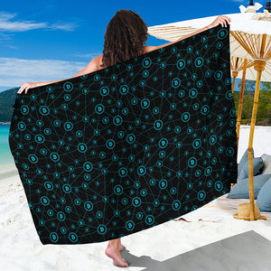 Blue Bitcoin Pattern Print Beach Sarong Wrap