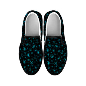 Blue Bitcoin Pattern Print Black Slip On Shoes
