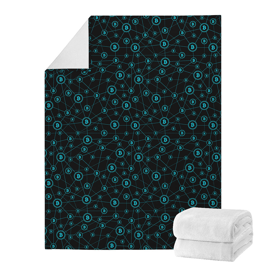 Blue Bitcoin Pattern Print Blanket