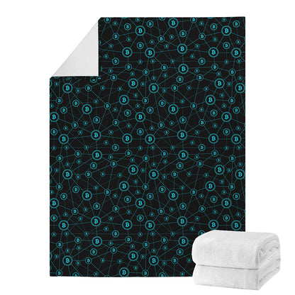 Blue Bitcoin Pattern Print Blanket