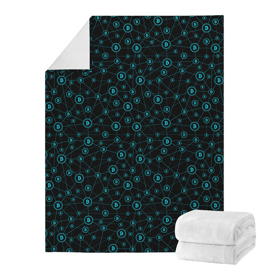 Blue Bitcoin Pattern Print Blanket