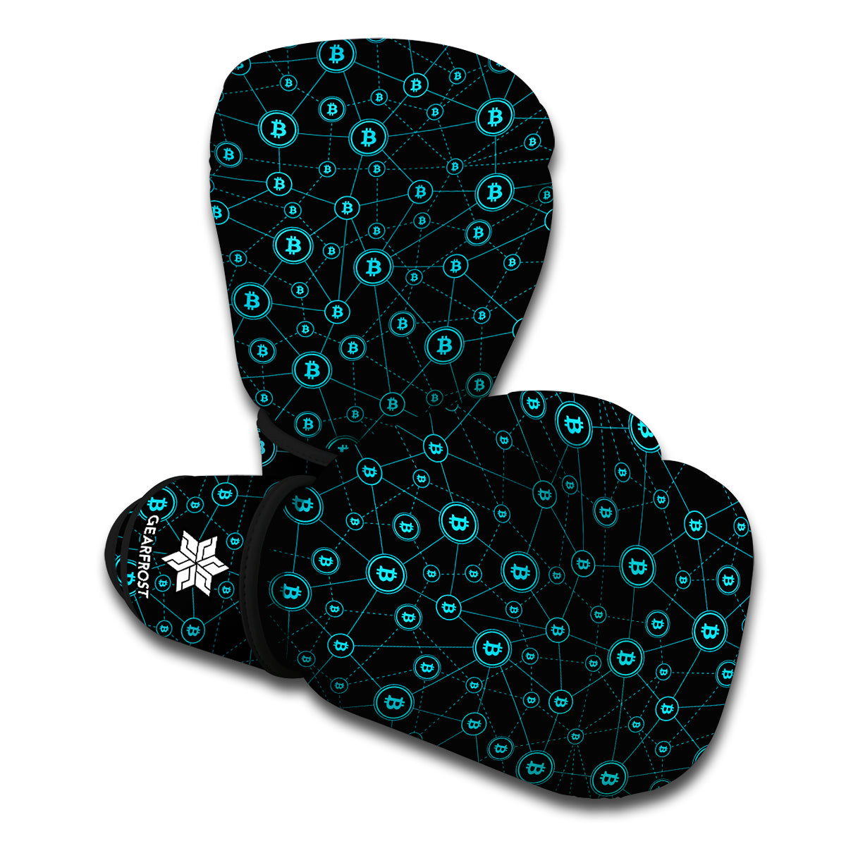 Blue Bitcoin Pattern Print Boxing Gloves