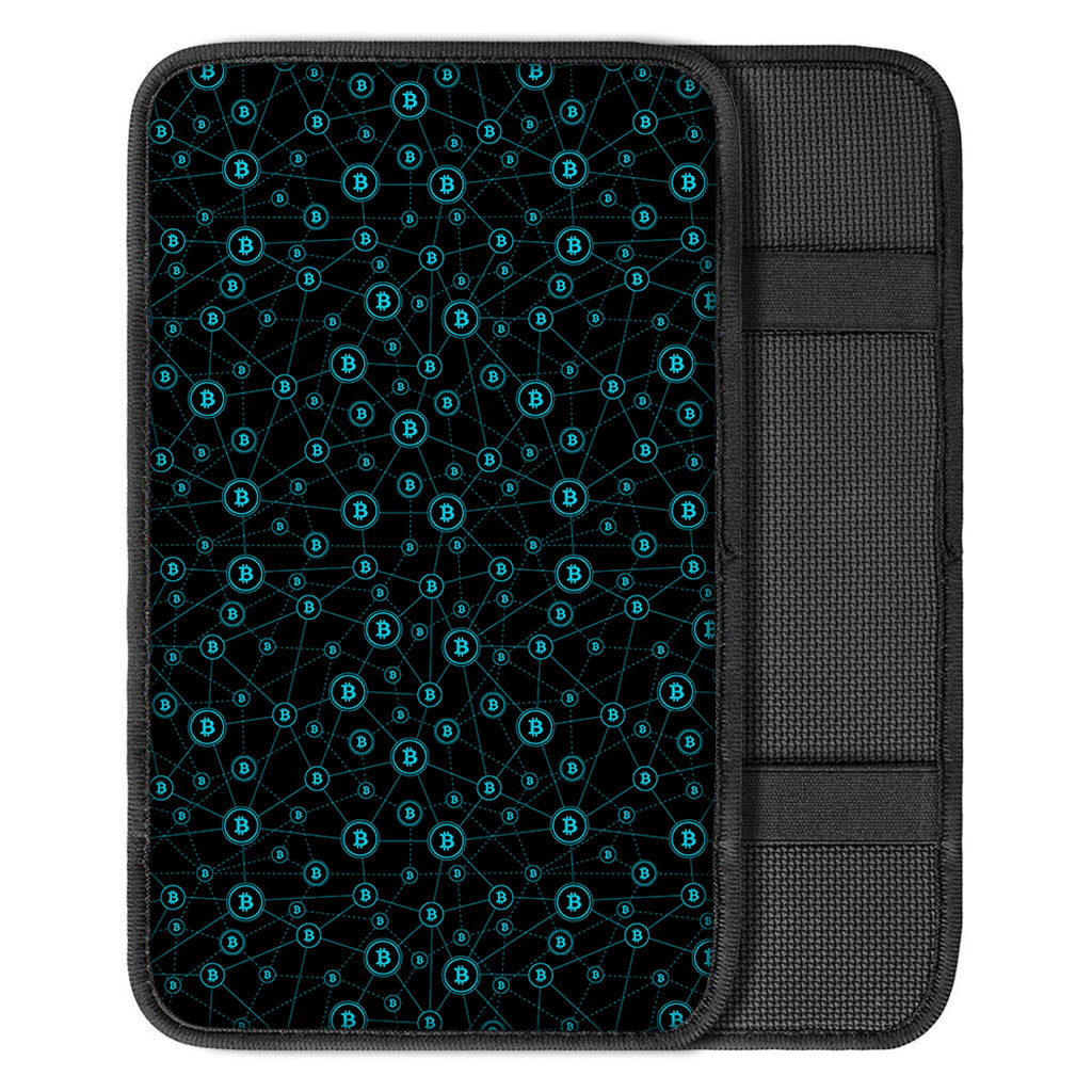 Blue Bitcoin Pattern Print Car Center Console Cover