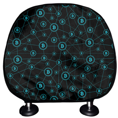 Blue Bitcoin Pattern Print Car Headrest Covers
