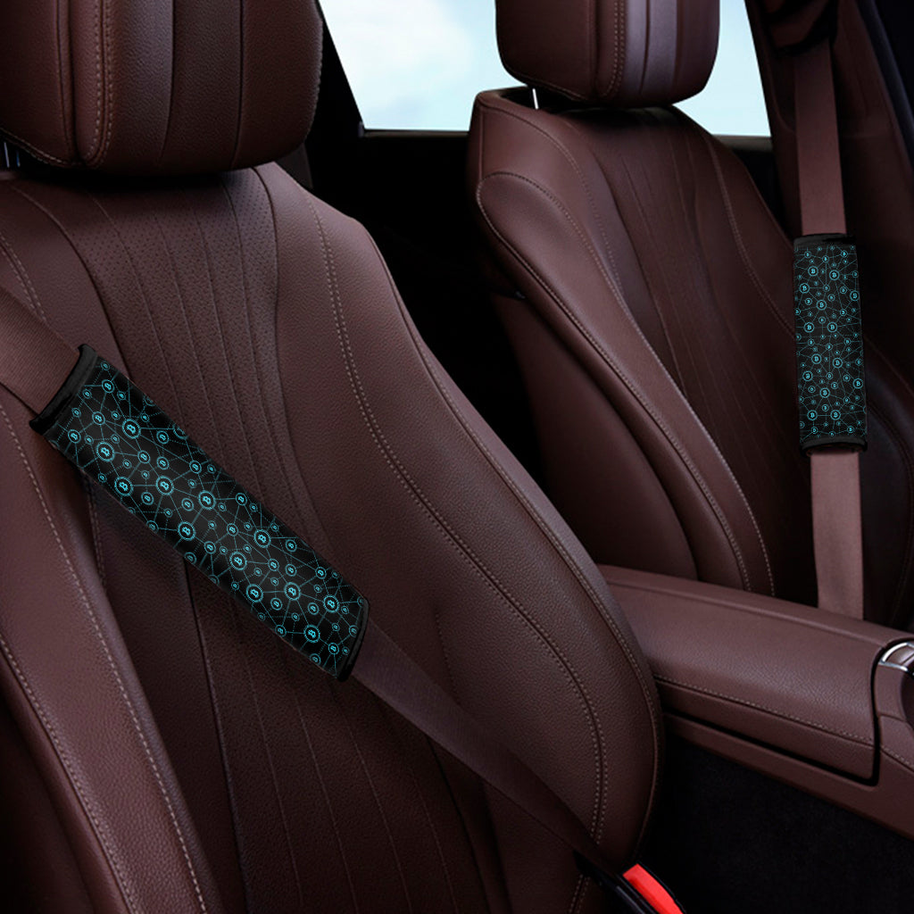 Blue Bitcoin Pattern Print Car Seat Belt Covers