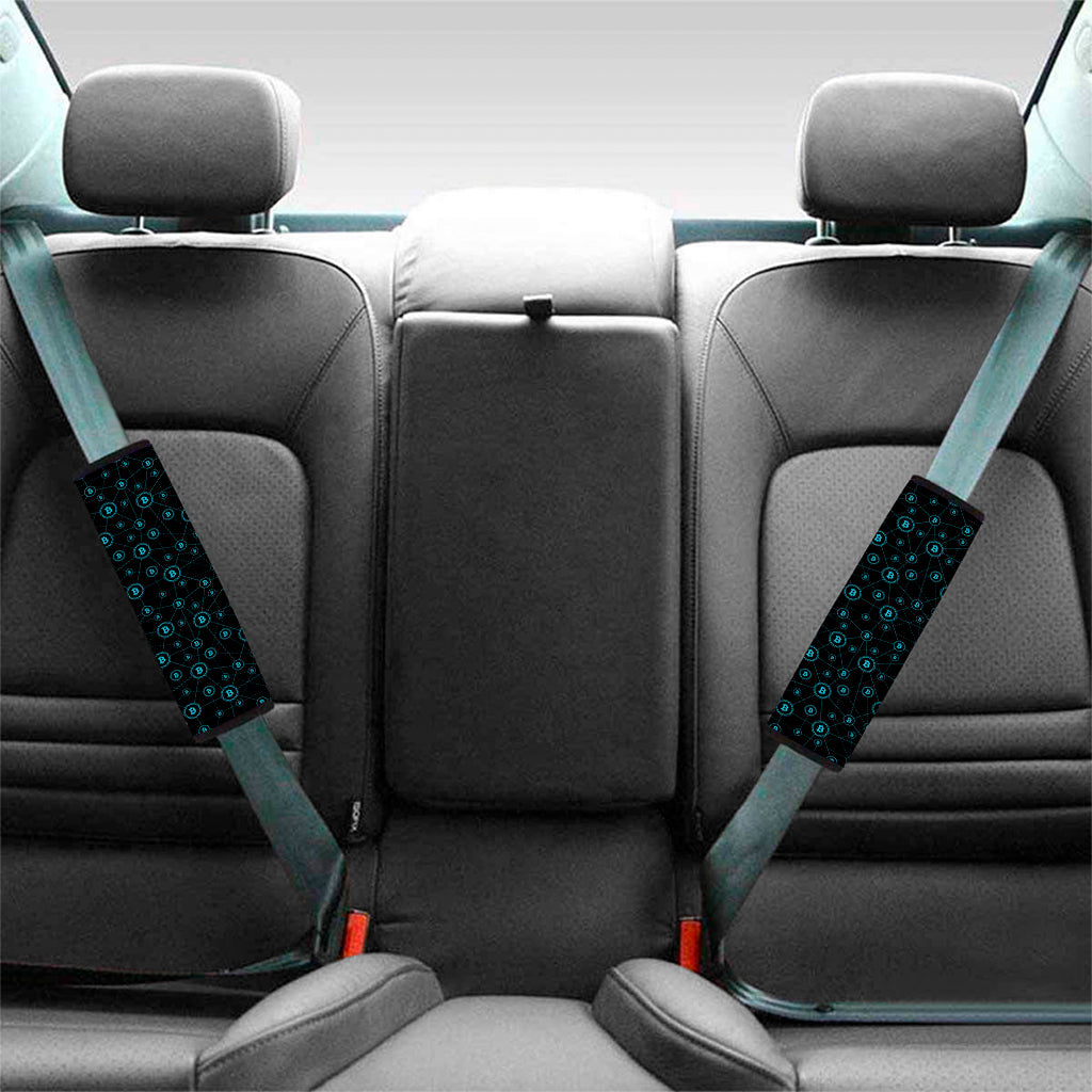 Blue Bitcoin Pattern Print Car Seat Belt Covers
