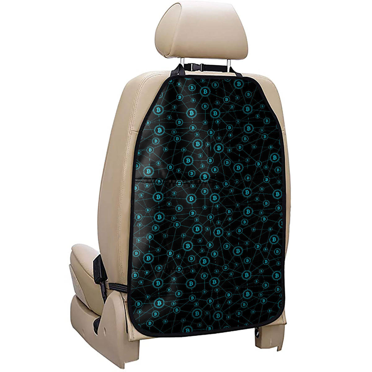 Blue Bitcoin Pattern Print Car Seat Organizers