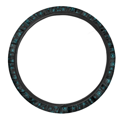 Blue Bitcoin Pattern Print Car Steering Wheel Cover