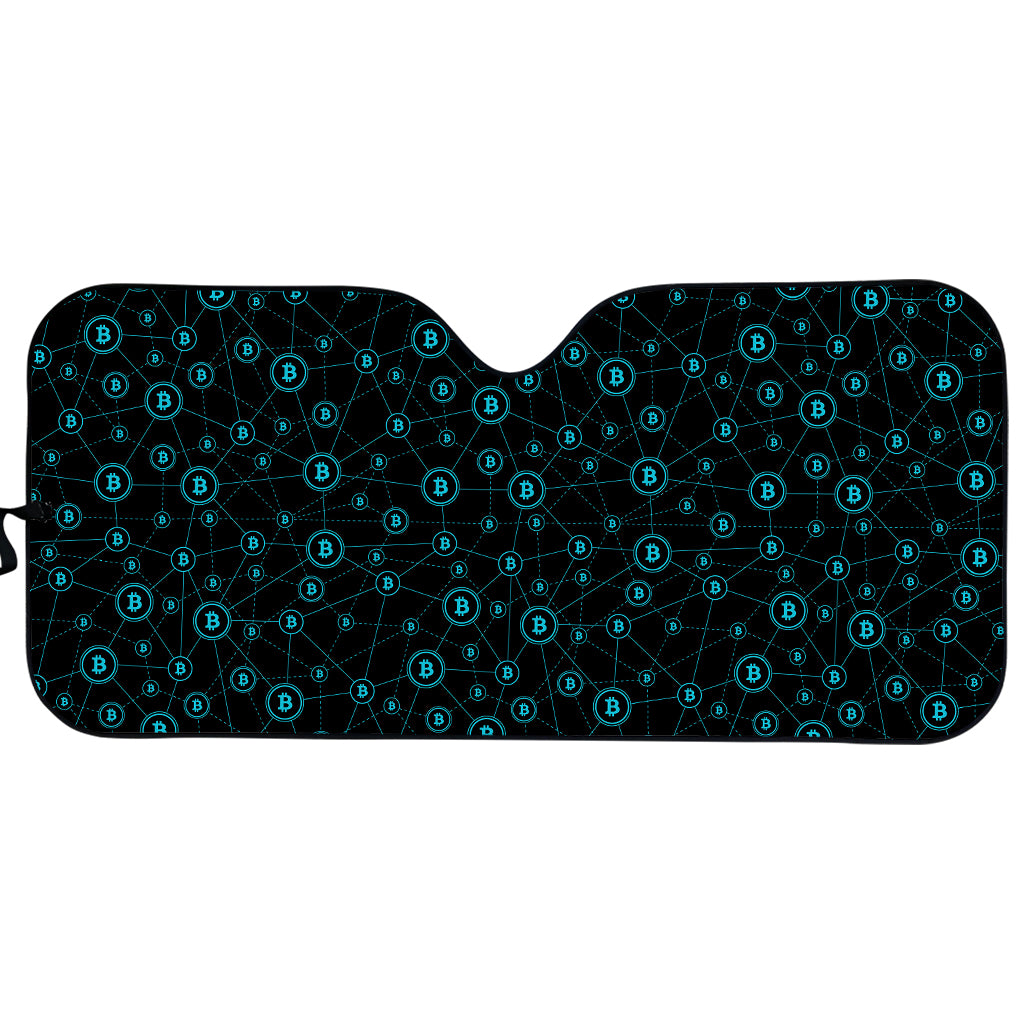 Blue Bitcoin Pattern Print Car Sun Shade