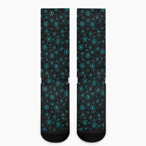 Blue Bitcoin Pattern Print Crew Socks