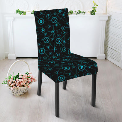 Blue Bitcoin Pattern Print Dining Chair Slipcover