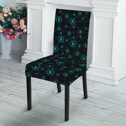 Blue Bitcoin Pattern Print Dining Chair Slipcover