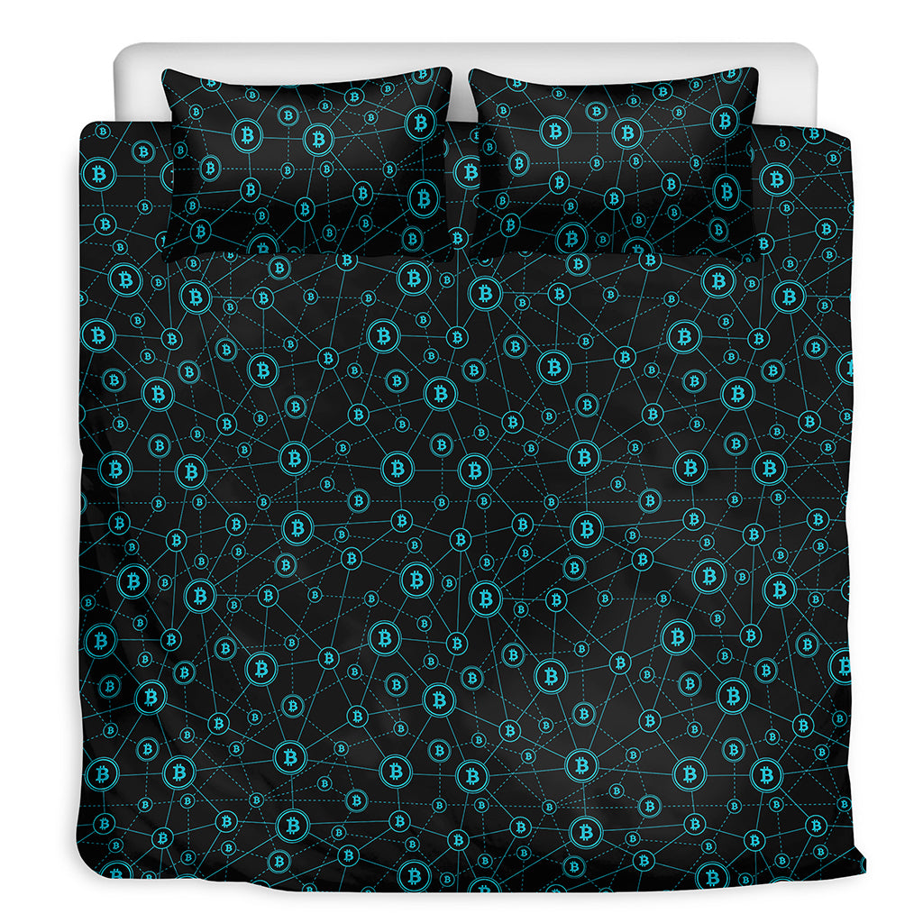 Blue Bitcoin Pattern Print Duvet Cover Bedding Set