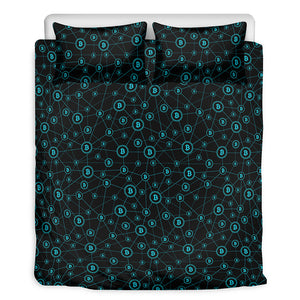 Blue Bitcoin Pattern Print Duvet Cover Bedding Set