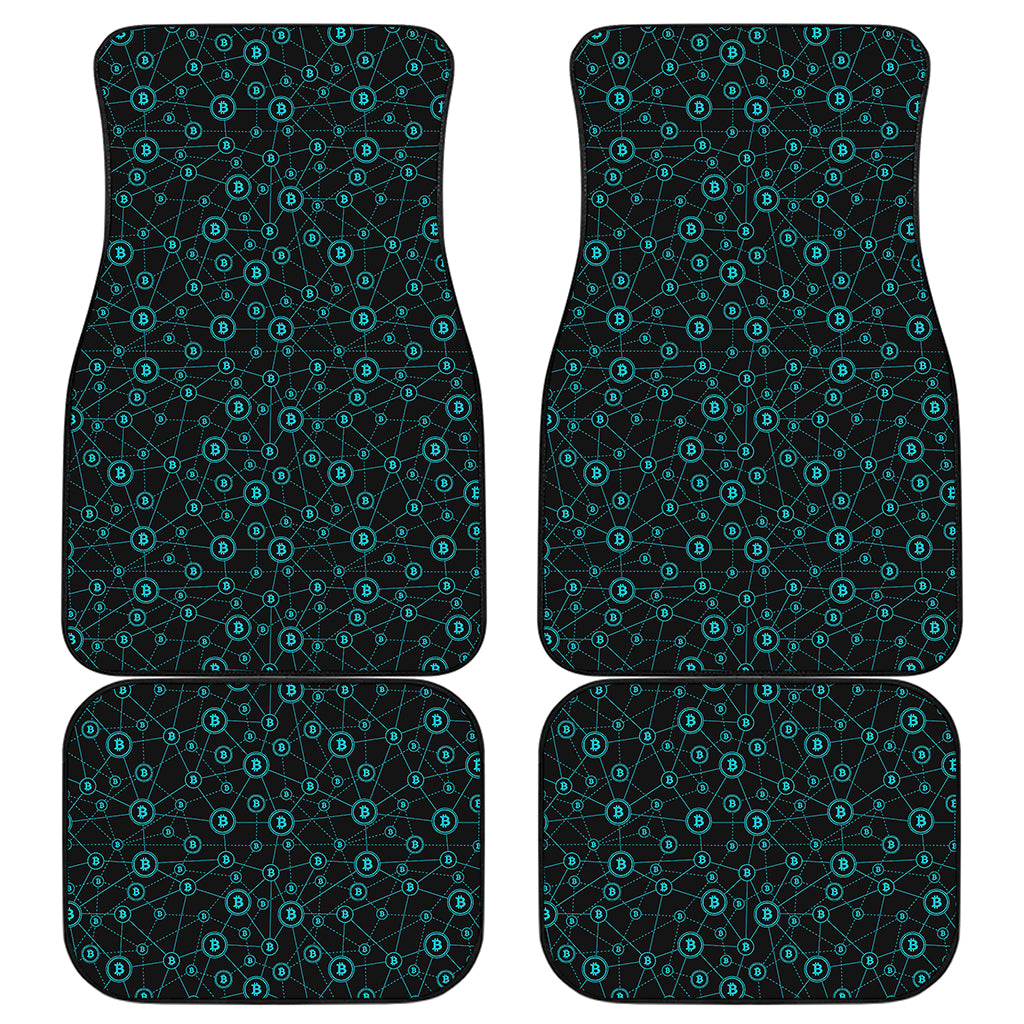 Blue Bitcoin Pattern Print Front and Back Car Floor Mats