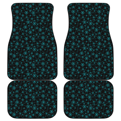 Blue Bitcoin Pattern Print Front and Back Car Floor Mats