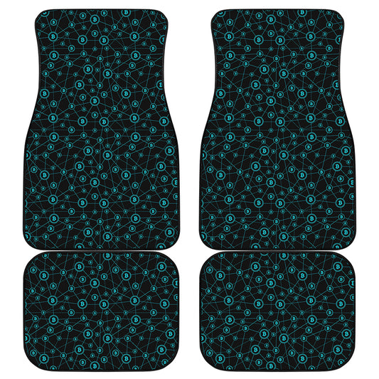 Blue Bitcoin Pattern Print Front and Back Car Floor Mats